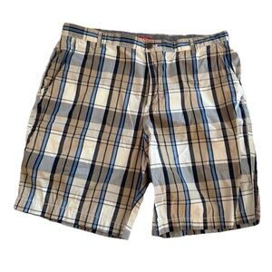 Izod Plaid Shorts with Blue and Tan Stripes